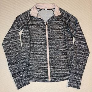 Ideology Black and White Heather Pink Trim Full Zip Athletic Jacket Girl…